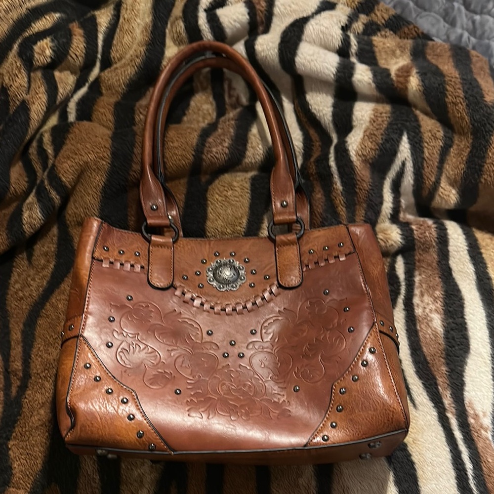 Brown Embossed Leather Handbag